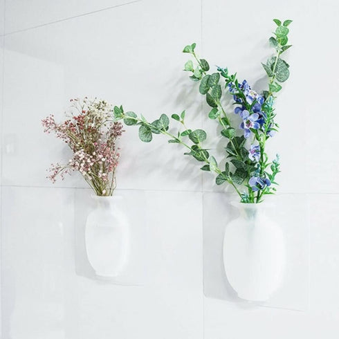 Magic Silicone Vase, Removable Silicone Flower Vase, Reusable Wall-Mounted Sticky Flower Vase, Self-Adhesive Bouquet Plant Storage Decor for Wall, Glass, Window, Fridge, Bathroom(6Pcs White)