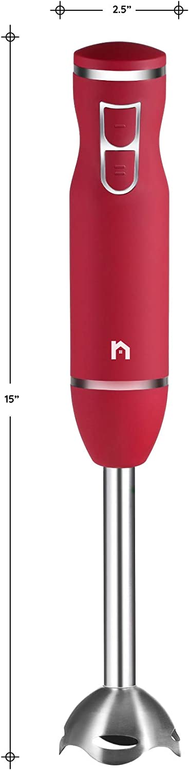 New House Kitchen Immersion Hand Blender 2 Speed Stick Mixer with Stainless Steel Shaft & Blade 300 Watts Easily Food, Mixes Sauces, Purees Soups, Smoothies, and Dips, Red