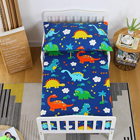 Cloele Toddler Bedding Set Dinosaur - Kids Bed Set 2 Piece Toddler Bed Sheet Set - Includes Fitted Sheet and Reversible Pillowcase - 100% Microfiber Soft Baby Bedding Sheet & Pillowcase for Boys