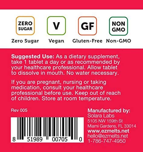 EZ Melts A as Retinol, 5,000 IU, Immune Support, Sublingual Vitamins, Vegan, Zero Sugar, Natural Strawberry Flavor, 60 Fast Dissolve Tablets