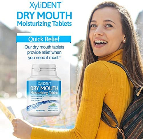 XyliDENT Xylitol Tablets for Dry Mouth Relief - Stimulates Saliva, Freshens Breath, Reduces Acid Production, Fast Acting Relief, 100 Count (Peppermint)