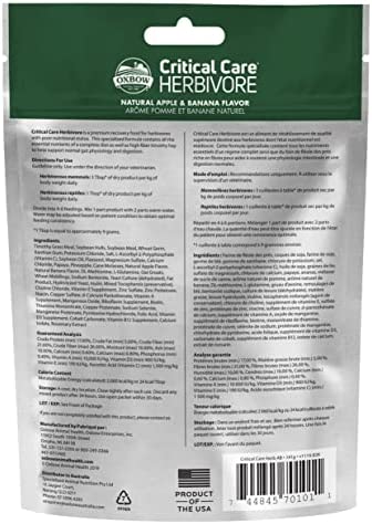 Oxbow Animal Health Critical Care, Herbivore, Apple-Banana Flavor, 141 Gram Bag