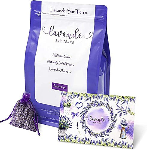 French Lavender Sachets for Drawers and Closets Fresh Scents, Home Fragrance Sachet, Pack of 24, Purple, LV-S-C-24-1