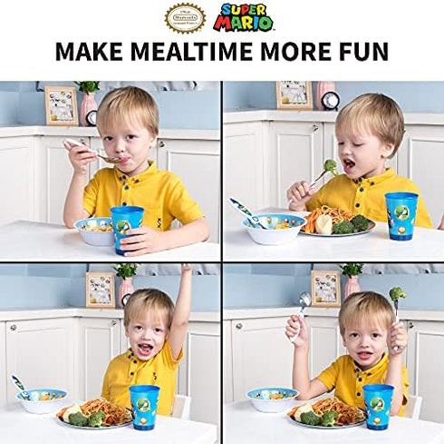 Franco Kids Dinnerware Cartoon Designed Mealtime Kitchen Set, 5 Piece Pack, Super Mario,KZ0068