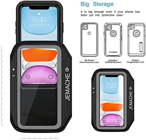 iPhone 14, 13, 12, 11, XR Armband, JEMACHE Water Resistant Gym Running Workouts Arm Band Case for iPhone XR, 11, 12, 13, 13 Pro, 14, 14 Pro with Key Holder (Black)