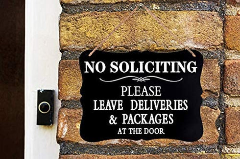 WaaHome Please Leave Deliveries and Packages at The Door Sign, No Soliciting Sign for House Home Door Business, 6''x8''