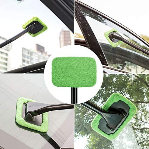 eFuncar Microfiber Cleaning Cloth for Windshield Cleaning Tool, Windshield Cleanner Wand Replaceable Glass Cleaning Bonnets, Interior Auto Window Cleaner Washing Pads, Fit 5”, Green, 5 Pack