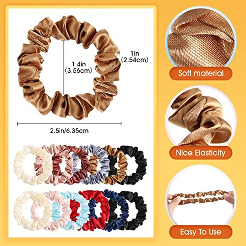 12 Pieces Small Silk Scrunchies for Hair Mini Satin Scrunchy Elastic Ponytail Holders Thin Hair Bands Thick Curl Hair Ties Skinny Hair Ties Ropes for Women Girl (Fresh Color)