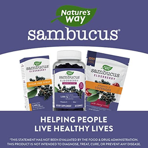 Nature’s Way Sambucus Elderberry Gummies, Immune Support Gummies*, Black Elderberry with Vitamin C and Zinc, 60 Gummies