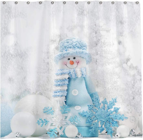 Allenjoy 72x72 inch Winter Theme Merry Christmas Shower Curtain Set with 12 Hooks Colorful Star Blue Hat Cute Snowman Bathroom Curtain Durable Waterproof Fabric Bathtub Sets Home Decor