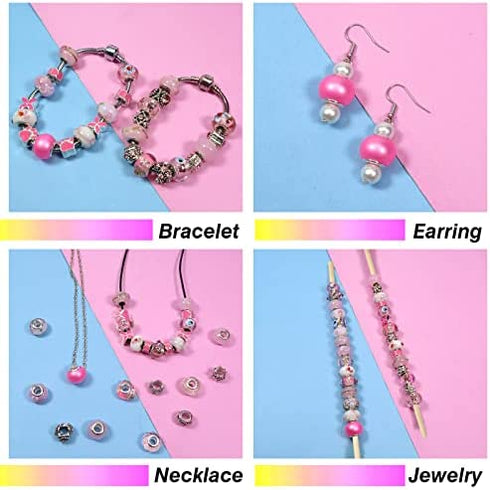TOAOB 50pcs Pink European Large Hole Beads Spacer Glass Lampwork Craft Beads Rhinestone Metal Beads for DIY Charms Bracelet Necklace Jewelry Making