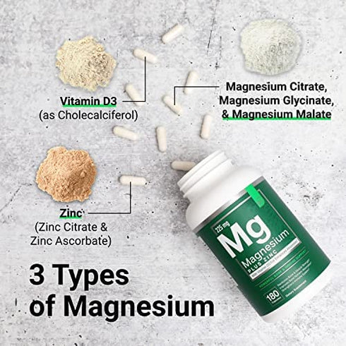 Magnesium & Zinc with Vitamin D3 by Essential Elements - For Sleep Immune & Bone Support | Magnesium Glycinate, Malate, Citrate 200mg - Triple Magnesium Supplement for Women and Men - 3 Month Supply
