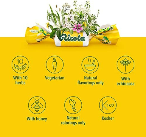 Ricola Honey Lemon w/Echinacea Herbal Cough Suppressant Throat Drops, 19ct Bag (Pack of 4)