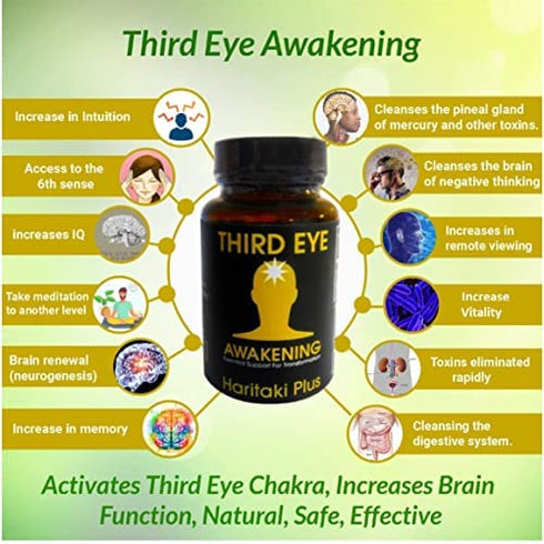 Third Eye Awakening - Organic Haritaki Capsules- Kailash Herbals-100 Capsules- 650 mg Each-Terminalia chebula