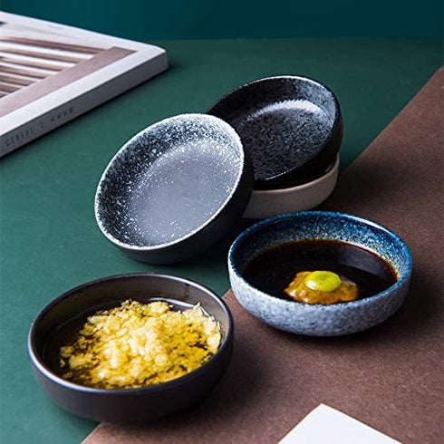 3.5 Inch Japanese Style Classic Porcelain Side Dish Bowl Seasoning Dishes Soy Dipping Sauce Dishes-Set of 6-Black