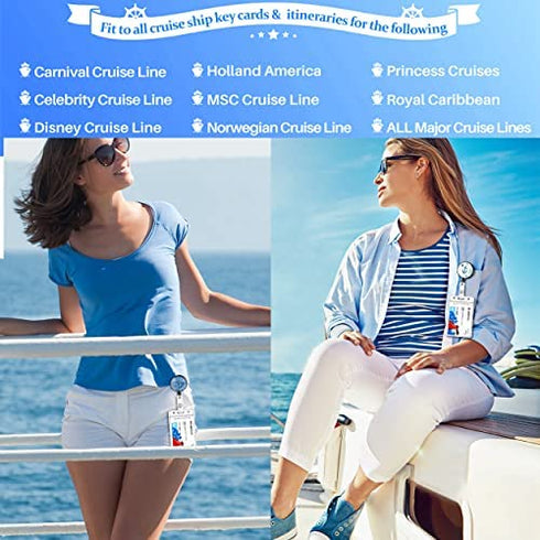 Cruise Lanyards, 2 Pack Adjustable Lanyard with Retractable Badge Key Reel, Phone Tether Tab and Waterproof ID Badge Holder for All Cruises Key Cards (Style B)