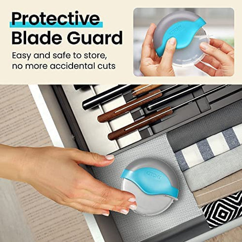 Kitchy Pizza Cutter Wheel - No Effort Pizza Slicer with Protective Blade Guard and Ergonomic Handle - Super Sharp and Dishwasher Safe (Blue)