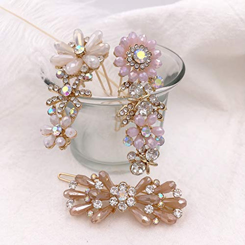 3PCS Rhinestone Bling Flower Small Mini Barrette Decorative Hair Clips Accessories for Thin Hair Women