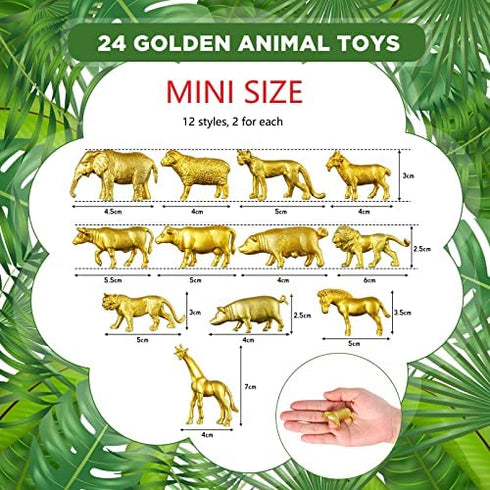 24 Pcs Gold Plastic Animal Figurines Toys Zoo Gold Safari Animal Figures Elephant Lion Wild Animal Decor Mini Safari Animals Figurines Decor Jungle Animal Cake Toppers for Themed Birthday Party