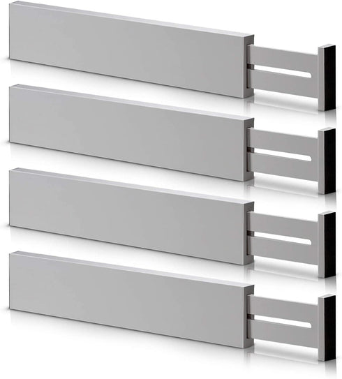 Adjustable Bamboo Drawer Divider Organizer - Fits Large Drawers Sized 17.5" Upto 22"- Expandable Kitchen Drawer Organizer Separators for Utensils, Dresser, Clothes, Bedroom, Bathroom 4-Pack, Gray