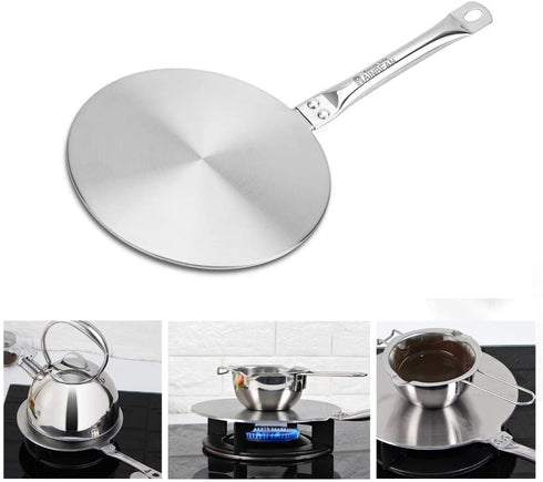 RAINBEAN 7.5Inch Heat Diffuser Simmer Ring Plate, Stainless Steel with Stainless Handle, Induction Adapter Plate for Gas Stove Glass Cooktop Converter, Flame Guard Induction Hob Pans