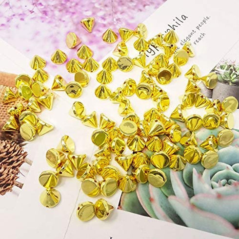 Honbay 100PCS Acrylic Punk Bullet Rivets Cone Spike Studs Beads, Sew on or Glue on (Gold)