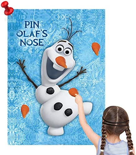 Eazyco Froze Party Supplies, Pin The Nose on Olaf, Froze Party Games, Large Poster 24PCS Nose Stickers for Frozen Theme Birthday Baby Shower Party Favors Decorations