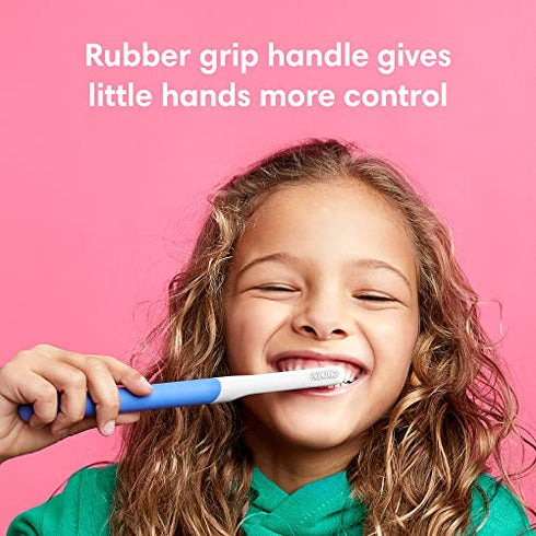 Quip Kids Electric Toothbrush - Sonic Toothbrush with Small Brush Head, Travel Cover & Mirror Mount, Soft Bristles, Timer, and Rubber Handle - Blue
