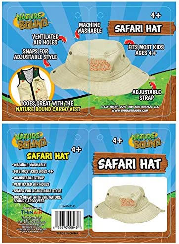 Nature Bound Kids Explorer Safari Hat with Drawstring and Khaki Fabric for Boys and Girls Ages 4 +