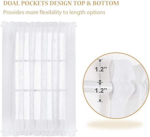 Window Treatments for French Doors - Linen Texture Semi Sheer Privacy Sidelight Panels Glass Door Curtains for Entry Door Front Door Foyer Window Blinds, 2 Free Ropes, 2 Panels, 30" x 72", White