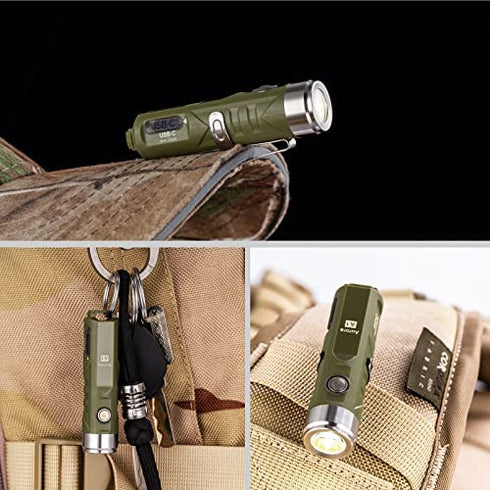 RovyVon A1 USB C Rechargeable EDC Flashlight 650 Lumens Super Bright Outdoor Mini Keychain Flashlights for Everyday Carry, Camping, Thanksgiving, Xmas Gift(Military Green)