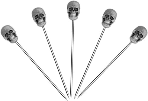 5 Pcs Stainless Steel Cocktail Picks Reusable Toothpicks Fruit Sticks(Skull)