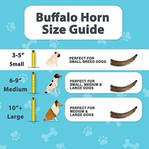 Full-Size Water Buffalo Horns for Dogs - All-Natural Long Lasting Dog Chews from Grass Fed Cattle, Tasty Treat for Oral Hygiene Rawhide Alternative - Small, Medium & Large Breed Dogs - 3 Pack (Small)