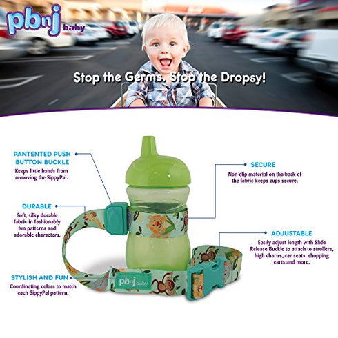 PBnJ Baby SippyPal Sippy Cup Holder Strap Leash Tether (Green Paisley 2-Pack)