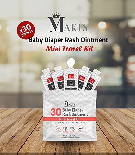 Maki's Baby Diaper Rash Cream Ointment Travel Kit - Newborn Essentials Must Haves 30 Individually Wrapped Single Use .105 oz Packets - Rash Treatment & Prevention
