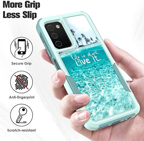 Voanice for Samsung Galaxy A03S Case with Tempered Glass Screen Protector, Dual Layer Heavy Duty Rugged Shockproof Hard PC +Soft Silicone Protective Hybrid Cover Women Men for Samsung Galaxy A03S-Teal