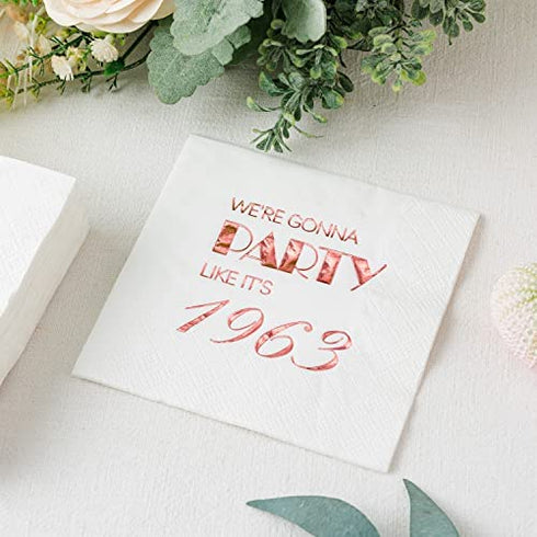 Crisky 60th Birthday Cocktail Napkins Rose Gold for Women 60th Birthday Party Decorations for Cake Dessert Berverage Table, 60th Birthday Party Supplies,50 Pcs Disposable Napkins, 3-Ply