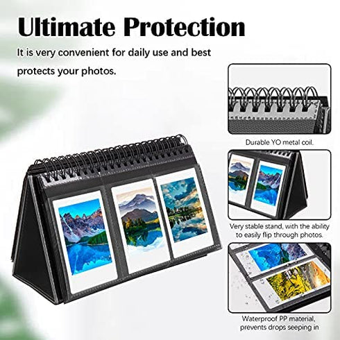 Instax Mini Photo Album 96 Pockets Desk Calendar Album for Fujifilm Instax Mini 11 90 70 50S 26 25 9 8+ 7S Instant Camera, Polaroid Photo Albums for Polaroid zink 2x3 " Film & Kpop Photo Card (Black)