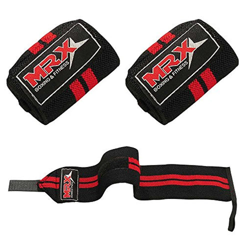 MRX Weight Lifting GYM Training Wrist Wraps For Wrist Support Bodybuilding Workout Wrap Men / Women (Black/Red)