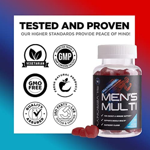 Men's Multivitamin Gummy - Daily Immune & Energy Support Supplement with Vitamins A, B12, C, D, Biotin, Zinc - Chewable Gummy Adult Multi Vitamin & Mineral - Non-GMO & Gluten Free - 60 Gummies