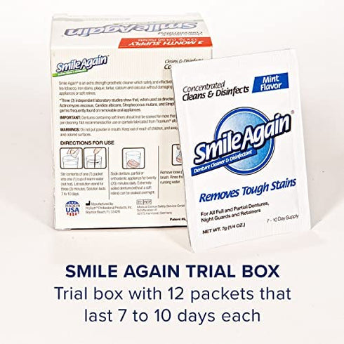 Smile Again Denture Cleaner (90 Days), Dental Cleaner for Retainer, Denture & Nightguard, Fights Coffee and Smoker Stains for a Fresh Mouth -3 Month Supply for Bright Dentures