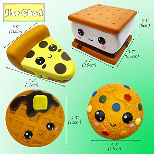 ASMFUOY Slow Rising 4 Pcs Smore Squishies, Cute Birthday Gift for Kids, Big Eyes Smore Pizza Biscuit Waffle Pack Stress Relief Squeeze Toys (Style A)