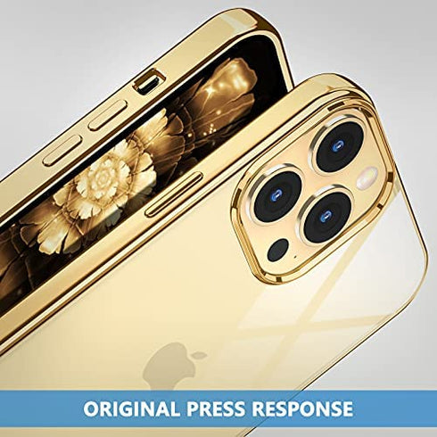 MILPROX Compatible for iPhone 13 Pro Max Clear Case (2021), Crystal Transparent Cover Shockproof Protective Bumper Shell with Electroplated Mirror Edge for iPhone 13 Pro Max 6.7" 2021-Gold
