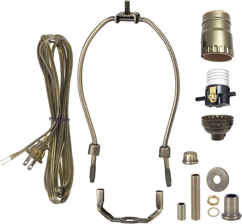 B&P Lamp® Antique Brass Finish Table Lamp Wiring Kit with a 10 Inch Harp and Push-Thru Socket