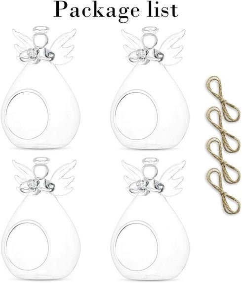 Sziqiqi Hanging Clear Glass Angel Candle Holders 4 Pcs for LED Tea Light and Tiny Air Plant Terrarium Container for Home Room Decoration Christmas Bautizo Ceremony Ornaments