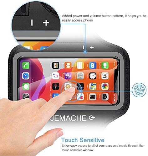 iPhone 14 Pro, 13 Pro, 12 Pro, 11 Pro Armband, JEMACHE Gym Workouts Running Arm Band Case for iPhone X, XS, 11Pro, 12Pro, 13Pro, 14, 14Pro (Black)