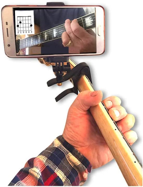 Smart-Po Smartphone Guitar Capo | Android and iPhone Compatible Dock Headstock Neck Clamp | Cell Phone Holder Aid Musicians | Electric or Acoustic Guitars