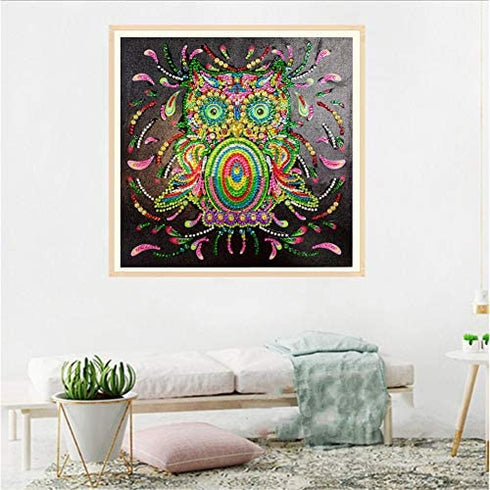 Diamond Painting DIY 5D Special Shape Rhinestones, ABEUTY Colorful Owl, Partial Drill Crystal Diamond Art Kits
