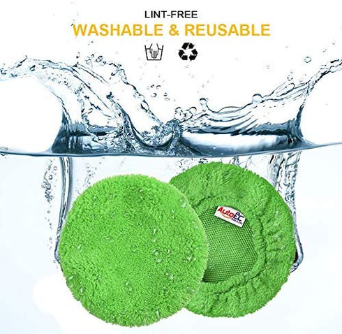 eFuncar Car Windshield Cleaning Tool Bonnets - 6 Pack, 5” Windshield Cleaner Wand Cloths Replacement Pads Thickened Green Coral Fleece Car Window Glass Cleaner Bonnets