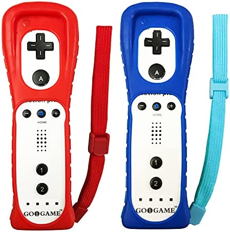 Jadebones 2X Silicone Skin Case Cover with Wrist Strap for Wii Remote Controller (Red+Blue)